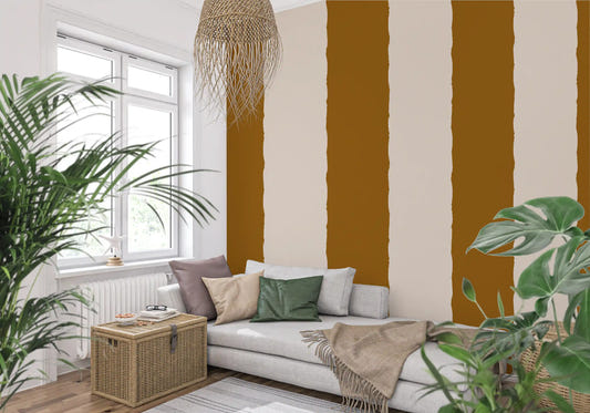 Cinnamon Brown Stripe Wallpaper Grandmillennial Wallpaper⁠