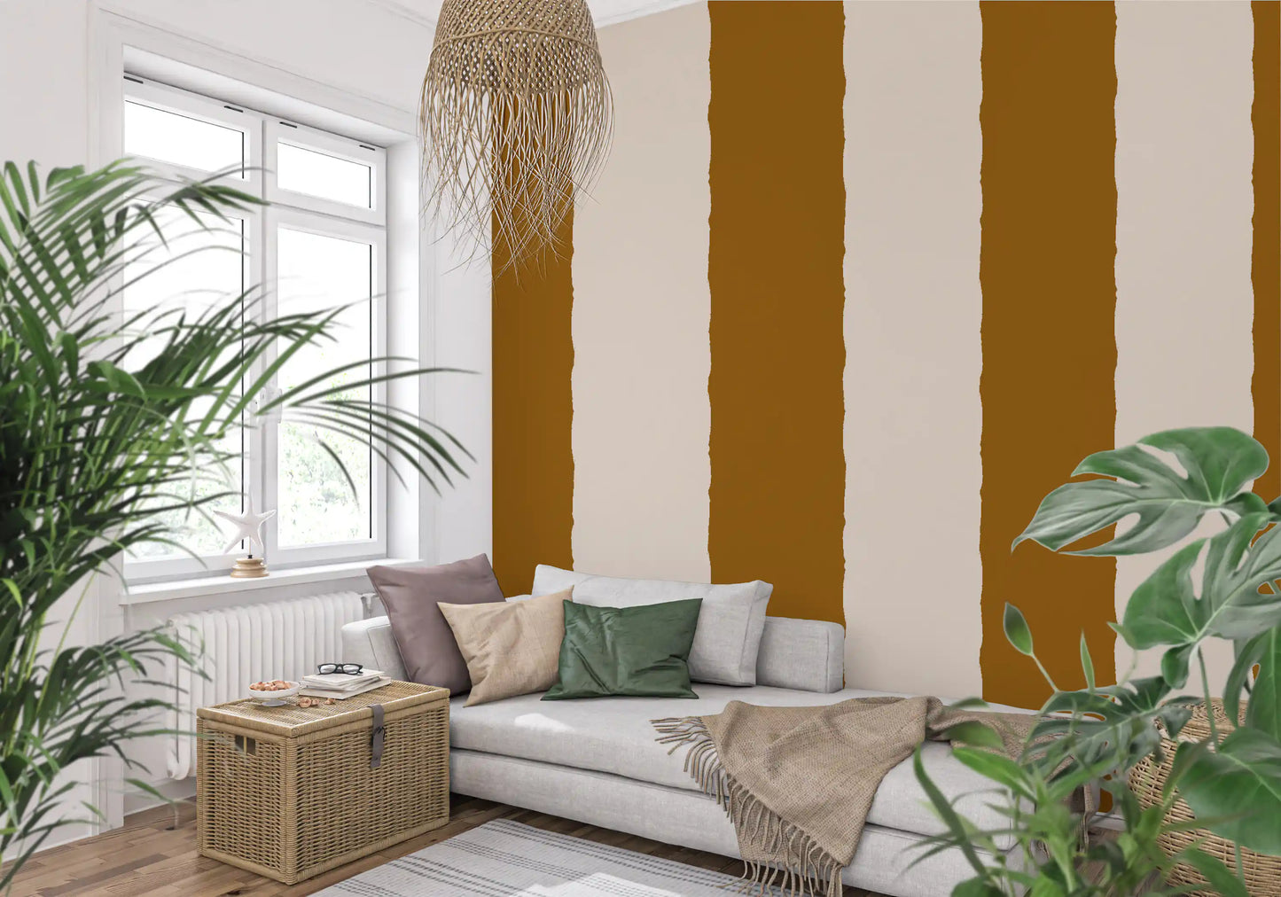 Kanelbrun Stribet Tapet Grandmillennial Tapet⁠