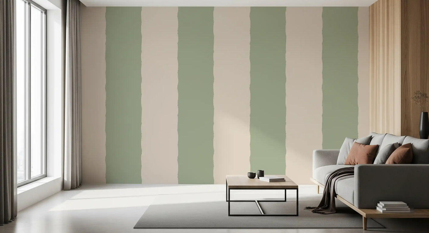 Sagegrøn Stribet Tapet Grandmillennial Tapet⁠
