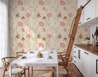 Beige chintz blomster tapet vintage botanisk tapet