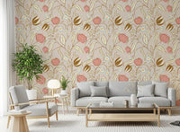 Beige chintz blomster tapet vintage botanisk tapet