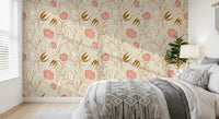 Beige chintz blomster tapet vintage botanisk tapet