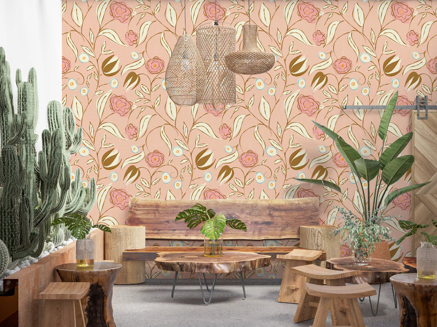 Blush Pink Chintz Floral Wallpaper Vintage Botanical Wallpaper⁠