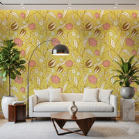 Smørgul Chintz Blomstret Tapet Vintage Botanisk Tapet⁠