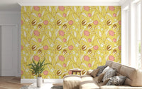 Smørgul Chintz Blomstret Tapet Vintage Botanisk Tapet⁠