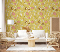 Smørgul Chintz Blomstret Tapet Vintage Botanisk Tapet⁠