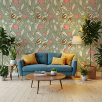 Sage Green Chintz Floral Wallpaper Vintage Botanical Wallpaper⁠