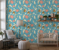 Himmelblå Chintz Blomstret Tapet Vintage Botanisk Tapet⁠
