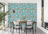 Himmelblå Chintz Blomstret Tapet Vintage Botanisk Tapet⁠