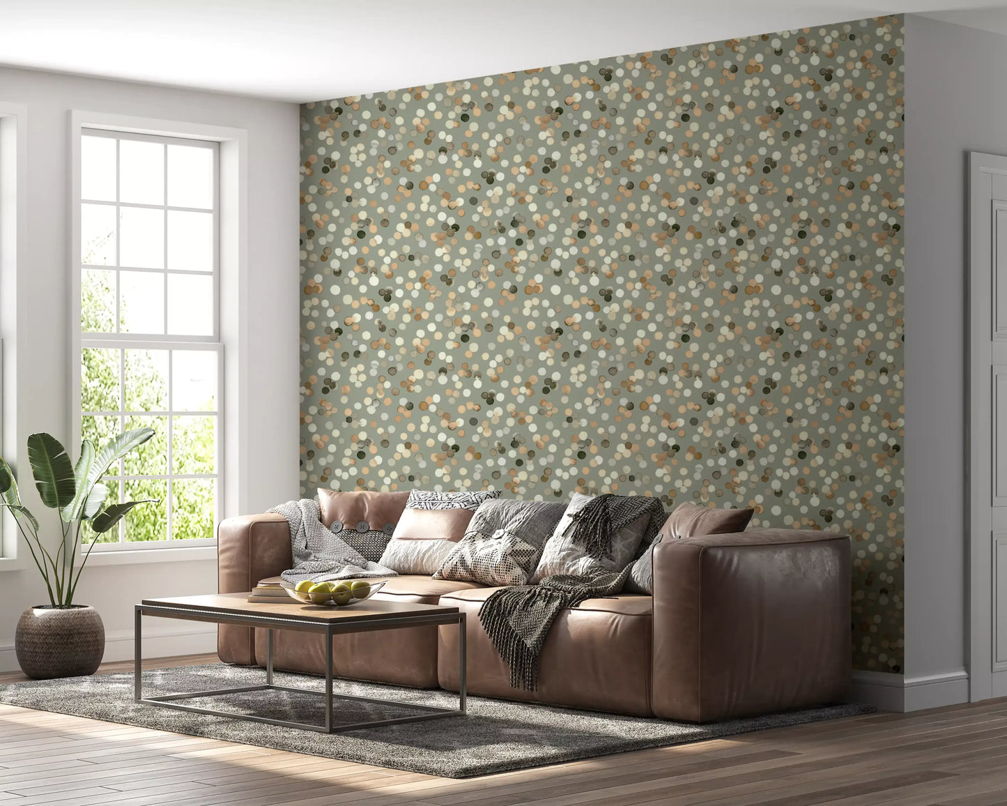 Sage and Sand Watercolor Polka Dots Wallpaper Wallpaper⁠