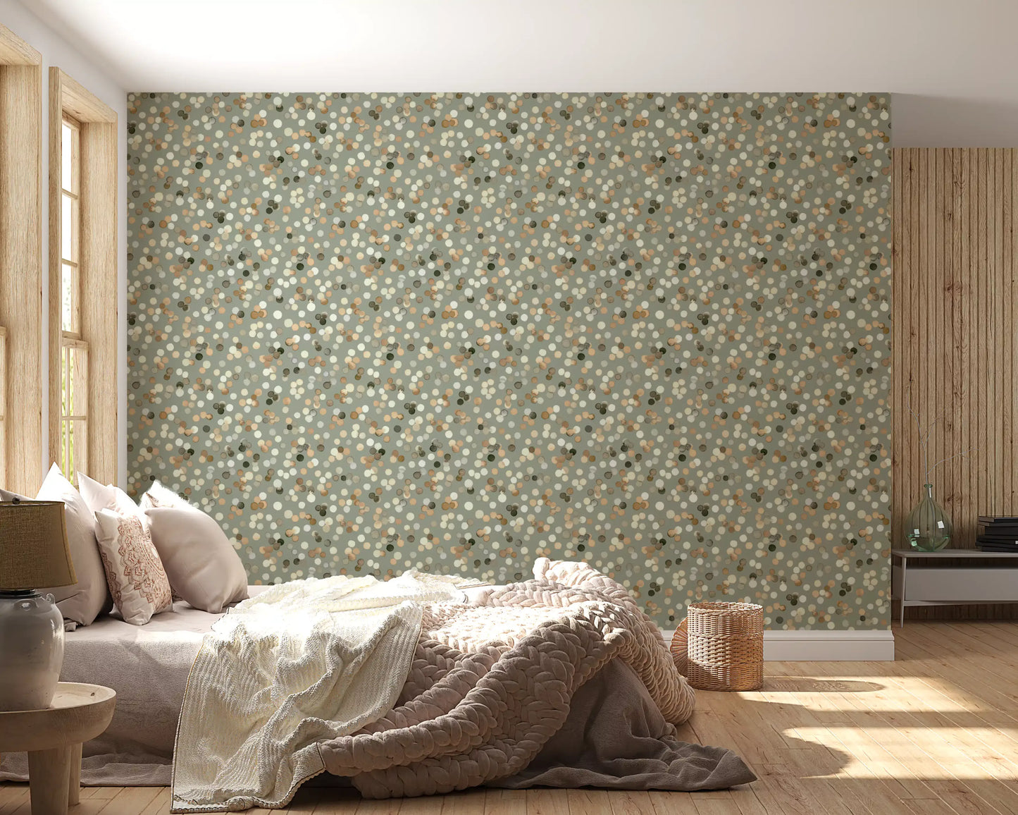 Sage and Sand Watercolor Polka Dots Wallpaper Wallpaper⁠