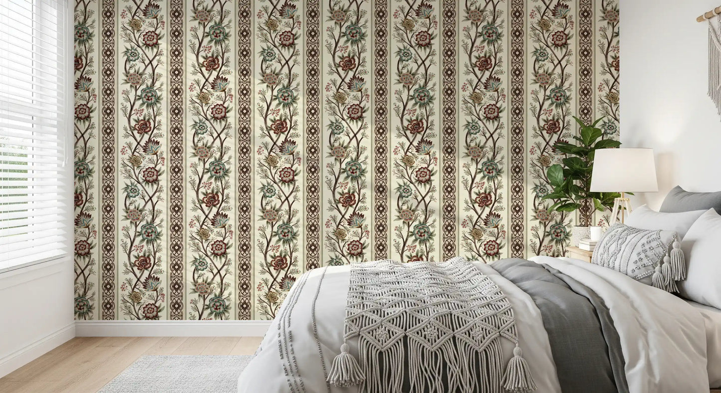 Trailing Chintz Vintage Heirloom Stripes Bright Wallpaper⁠