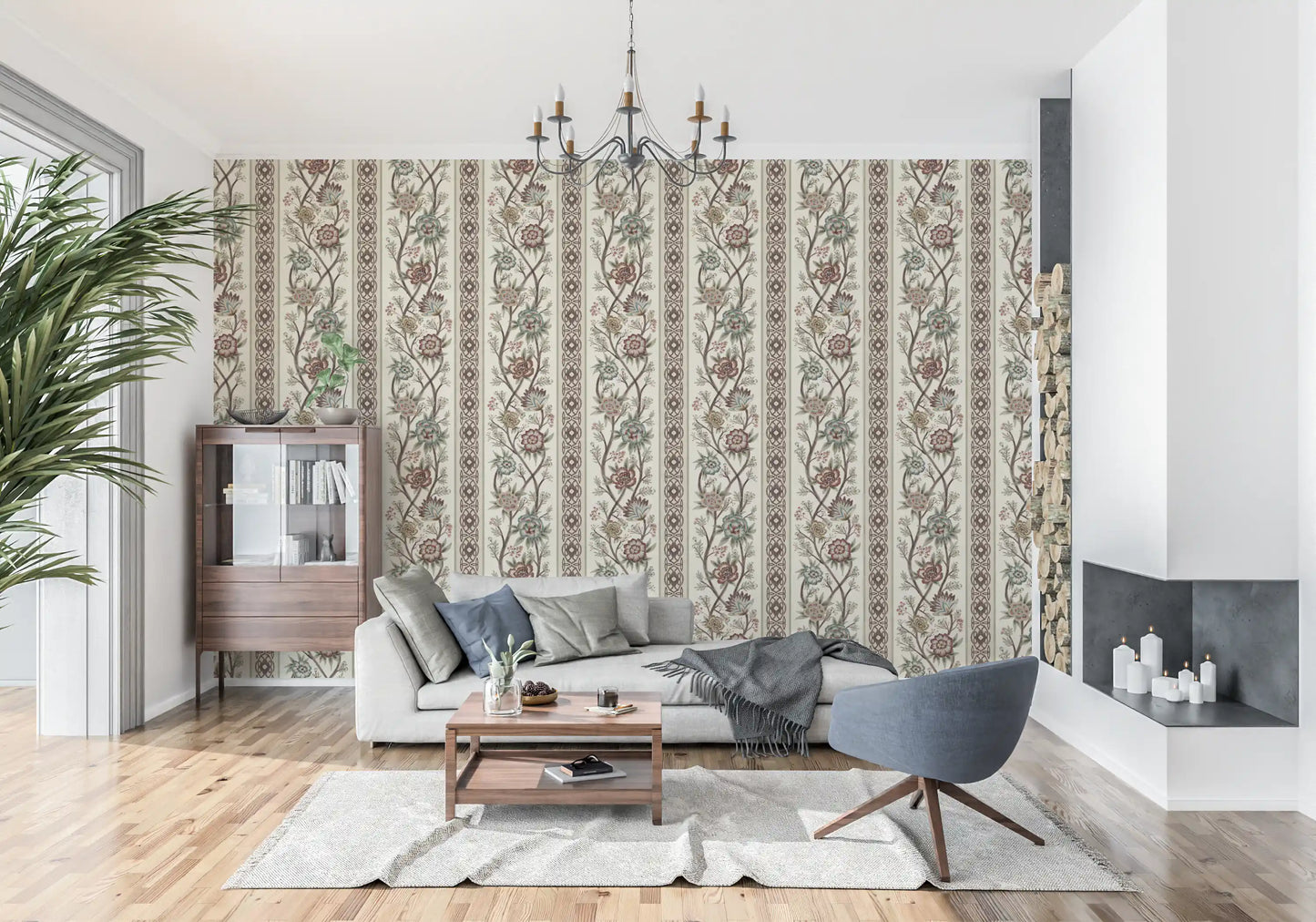 Trailing Chintz Vintage Heirloom Stripes Bright Wallpaper⁠