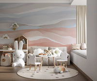 Terracotta and Pastel Blue Watercolor Dunes Wallpaper Wall Mural