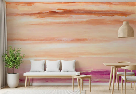 Papier peint panoramique abstrait Horizon au coucher du soleil en terre cuite