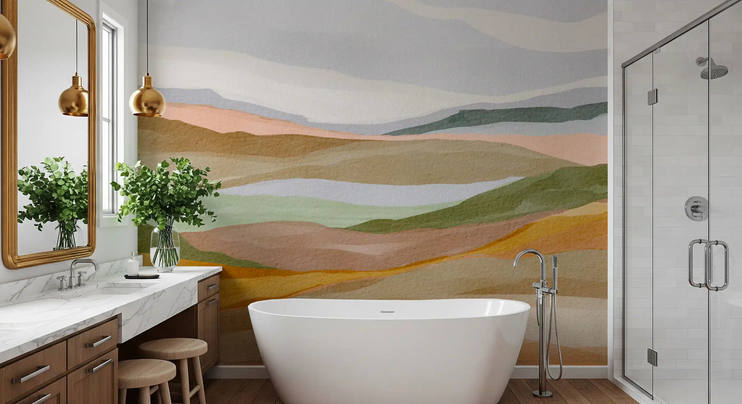 Serene Terracotta and Sage Painted Hills Wallpaper Wall Mural