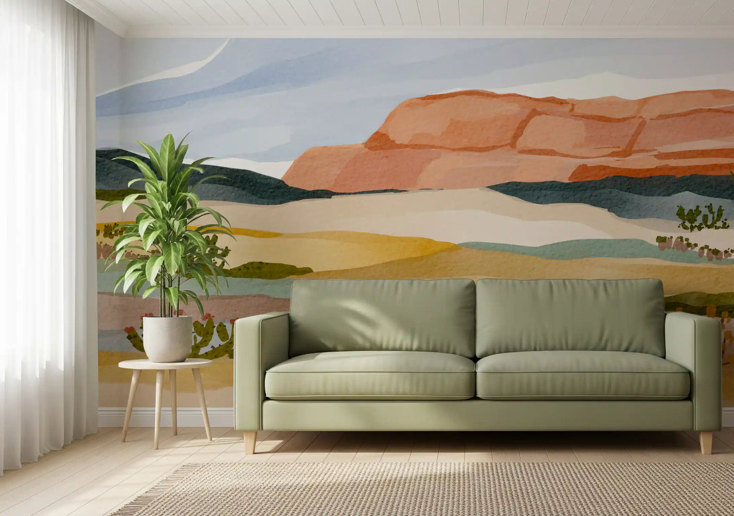 Watercolor Terracotta Desert Landscape Wallpaper Wall Mural