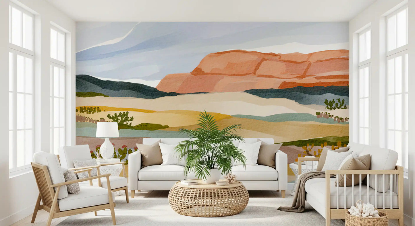 Watercolor Terracotta Desert Landscape Wallpaper Wall Mural
