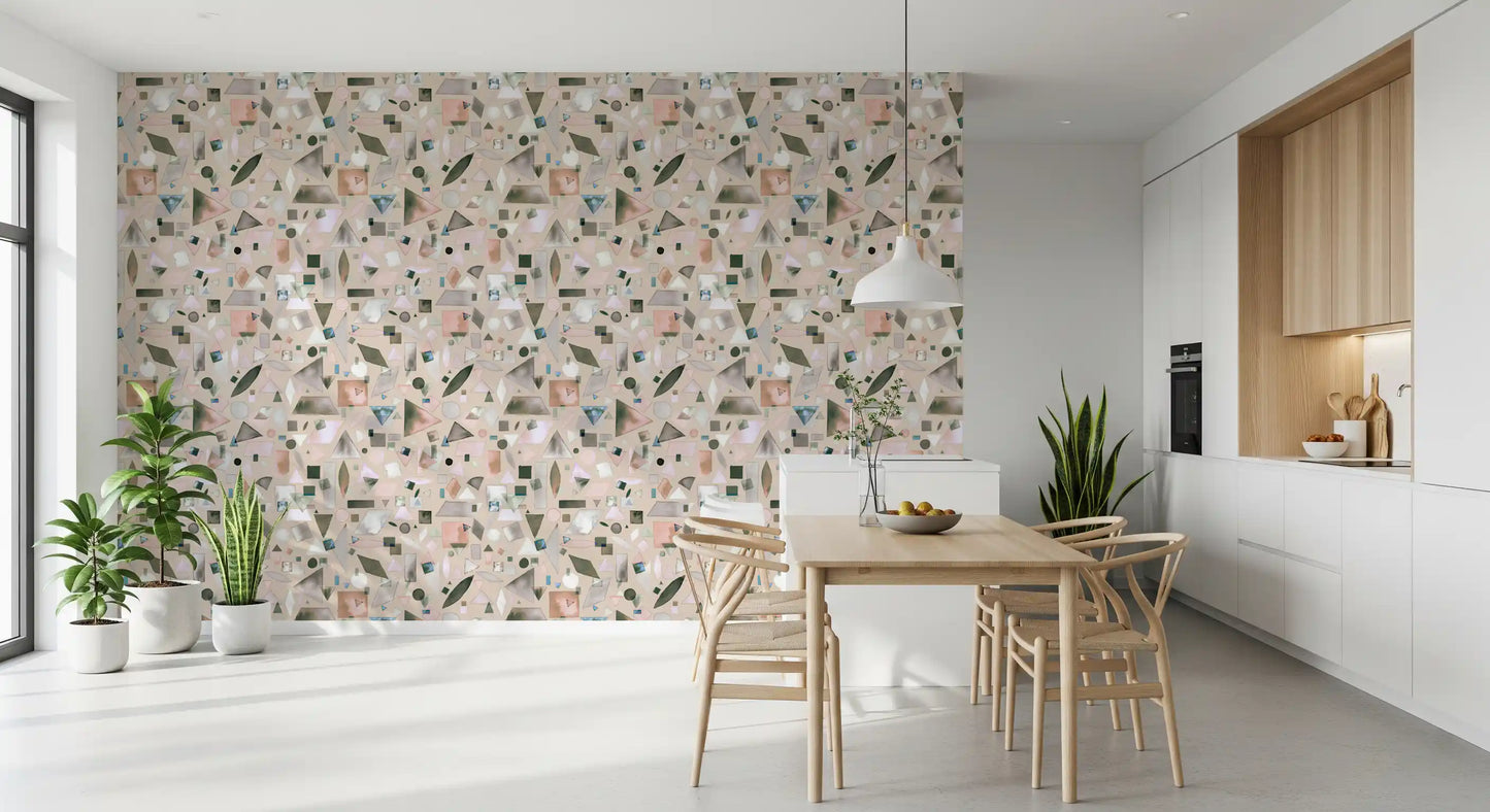Neutral Beige Gray Watercolor Geometric Wallpaper⁠