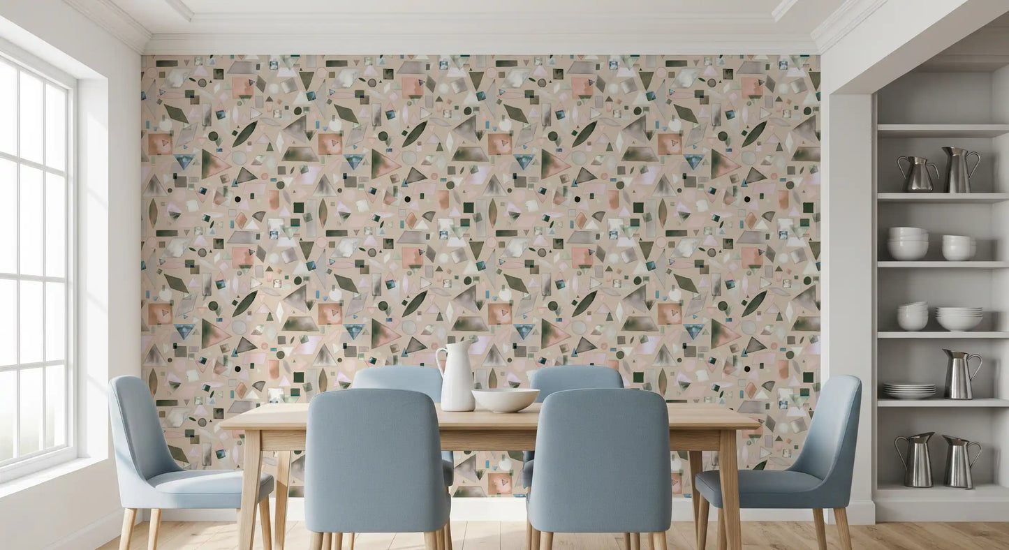 Neutral Beige Gray Watercolor Geometric Wallpaper⁠