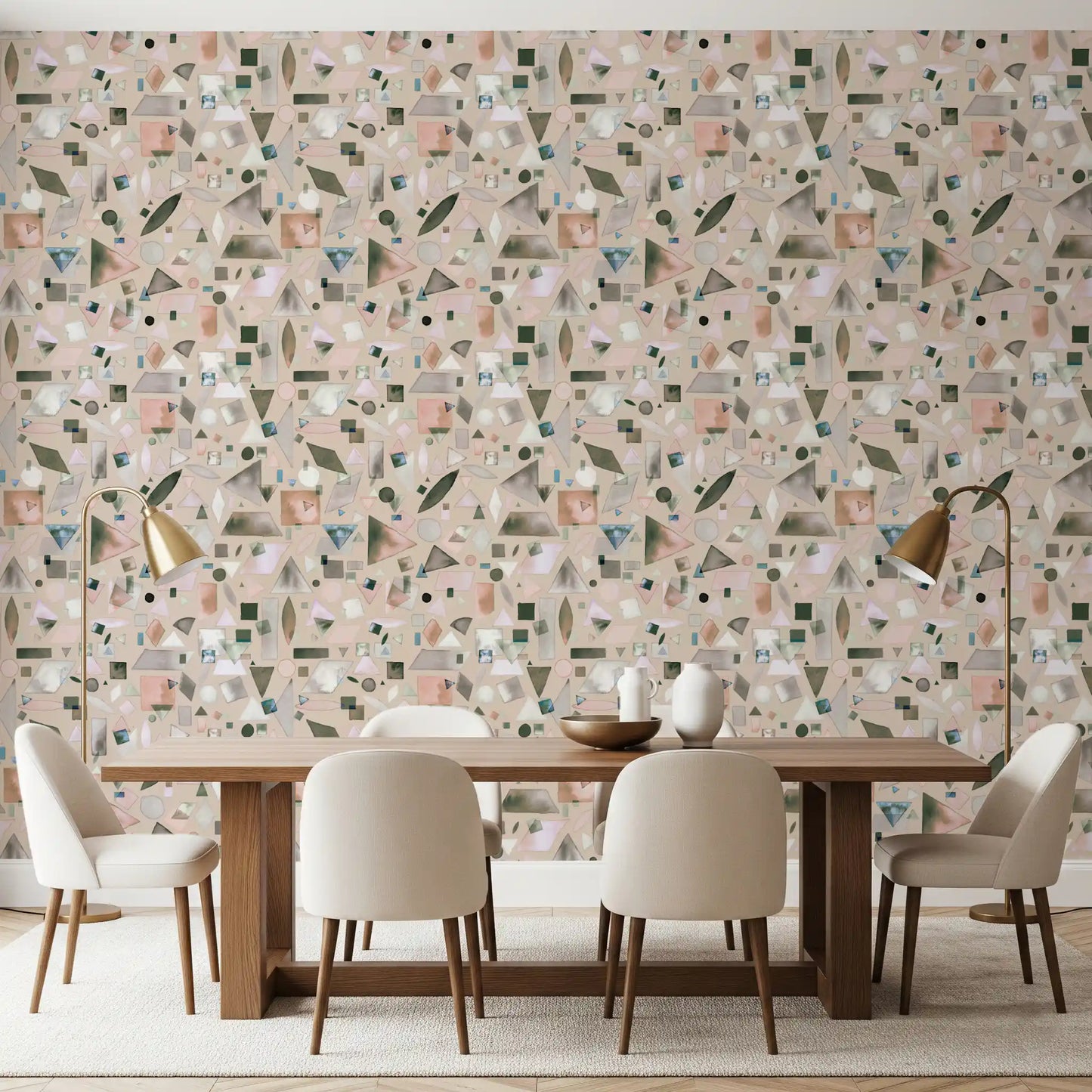 Neutral Beige Gray Watercolor Geometric Wallpaper⁠