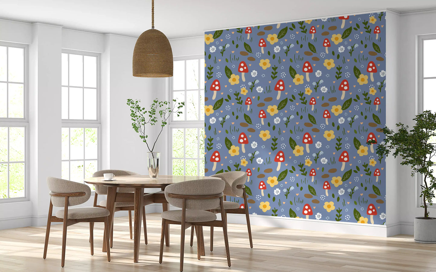 Whimsical Forest Mushroom & Wildflower Wallpaper Wallpaper⁠