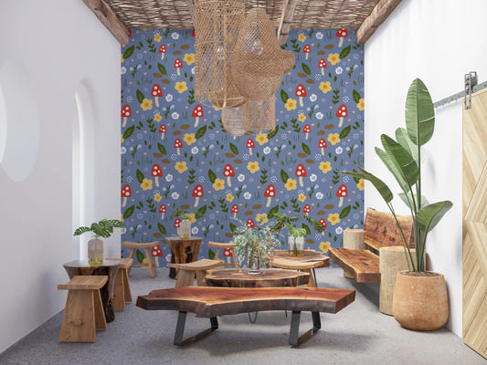 Whimsical Forest Mushroom & Wildflower Wallpaper Wallpaper⁠