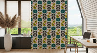 Tapete mit Retro-Blumen und Vögeln
