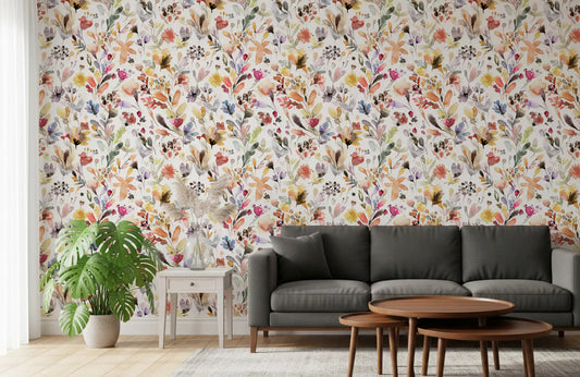 Artistisch aquarel behang met wilde bloemenweide