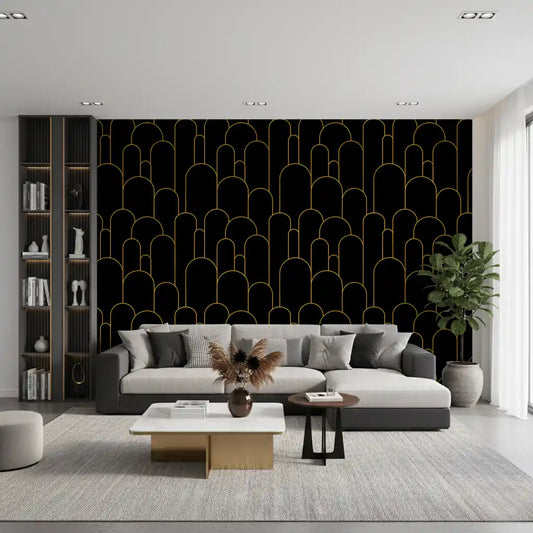 Art Deco Sort Guld Bue Tapet⁠