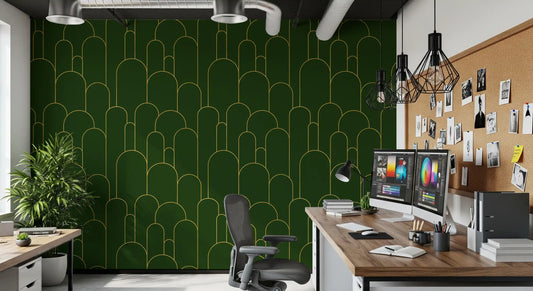 Smaragd- og guldfarvet Art Deco-bue tapet