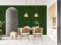 Carta da parati Art Deco con archi smeraldo e oro