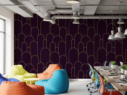 Retro Glamour Plum Noir Arches Tapet⁠