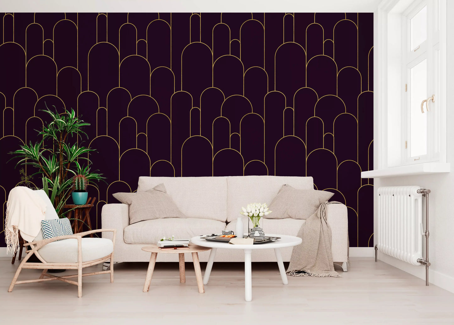 Carta da parati Retro Glamour Plum Noir Arches