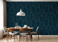 Elegant Navy and Gold Art Deco Wallpaper⁠