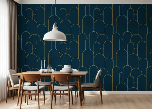 Elegant navyblåt og gyldent Art Deco tapet