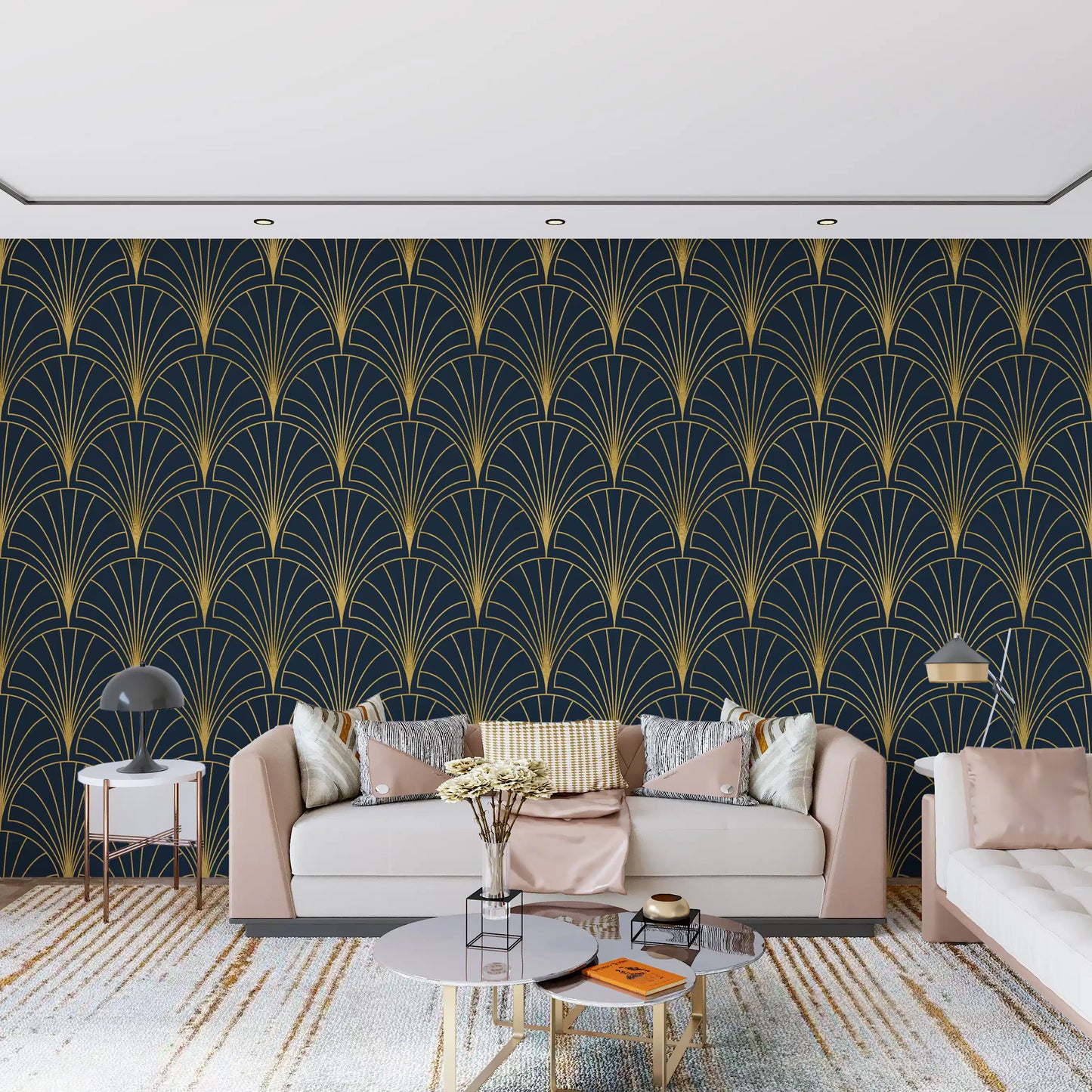 Regal Gatsby midnatsblåt og guld tapet