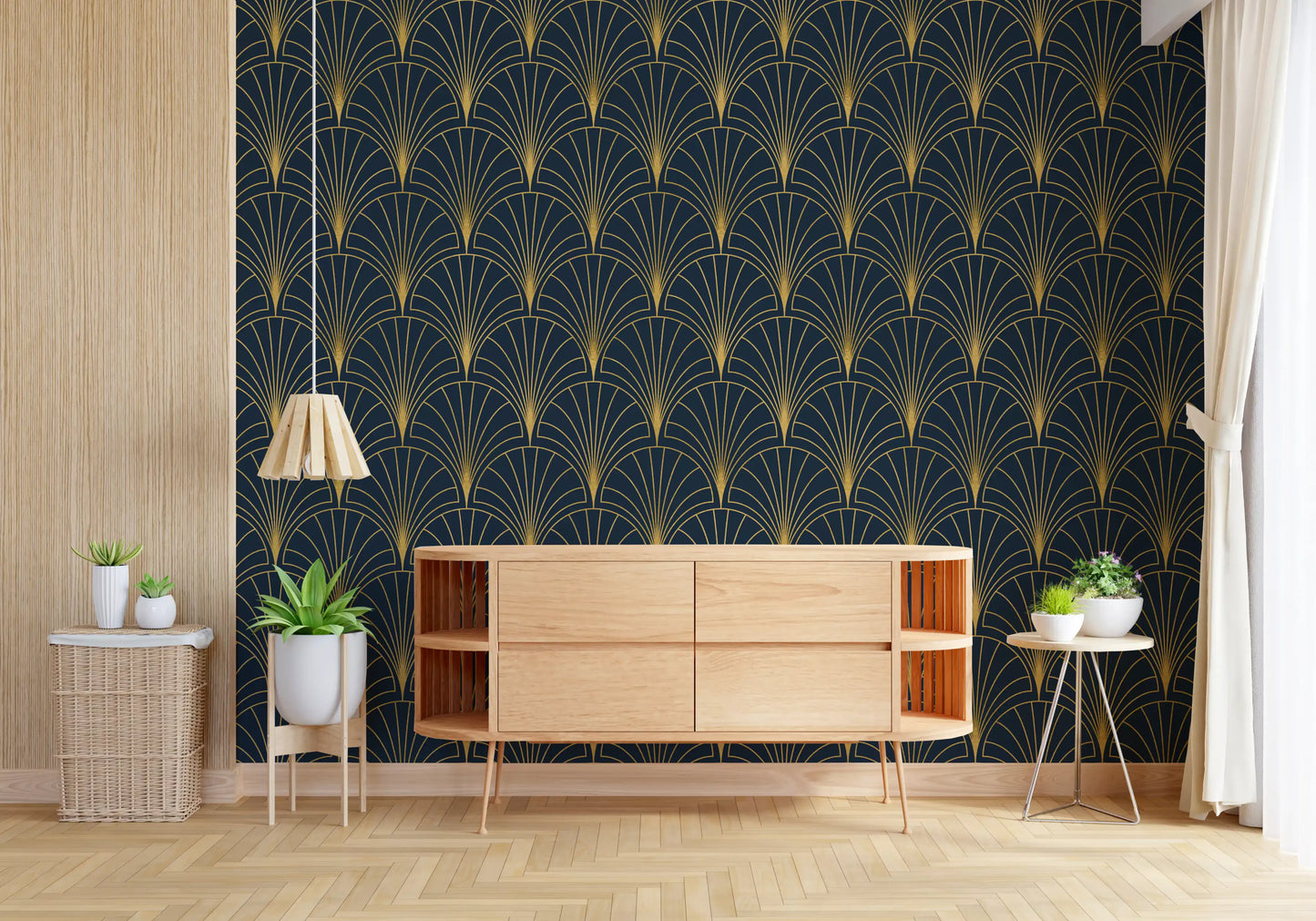 Regal Gatsby midnatsblåt og guld tapet