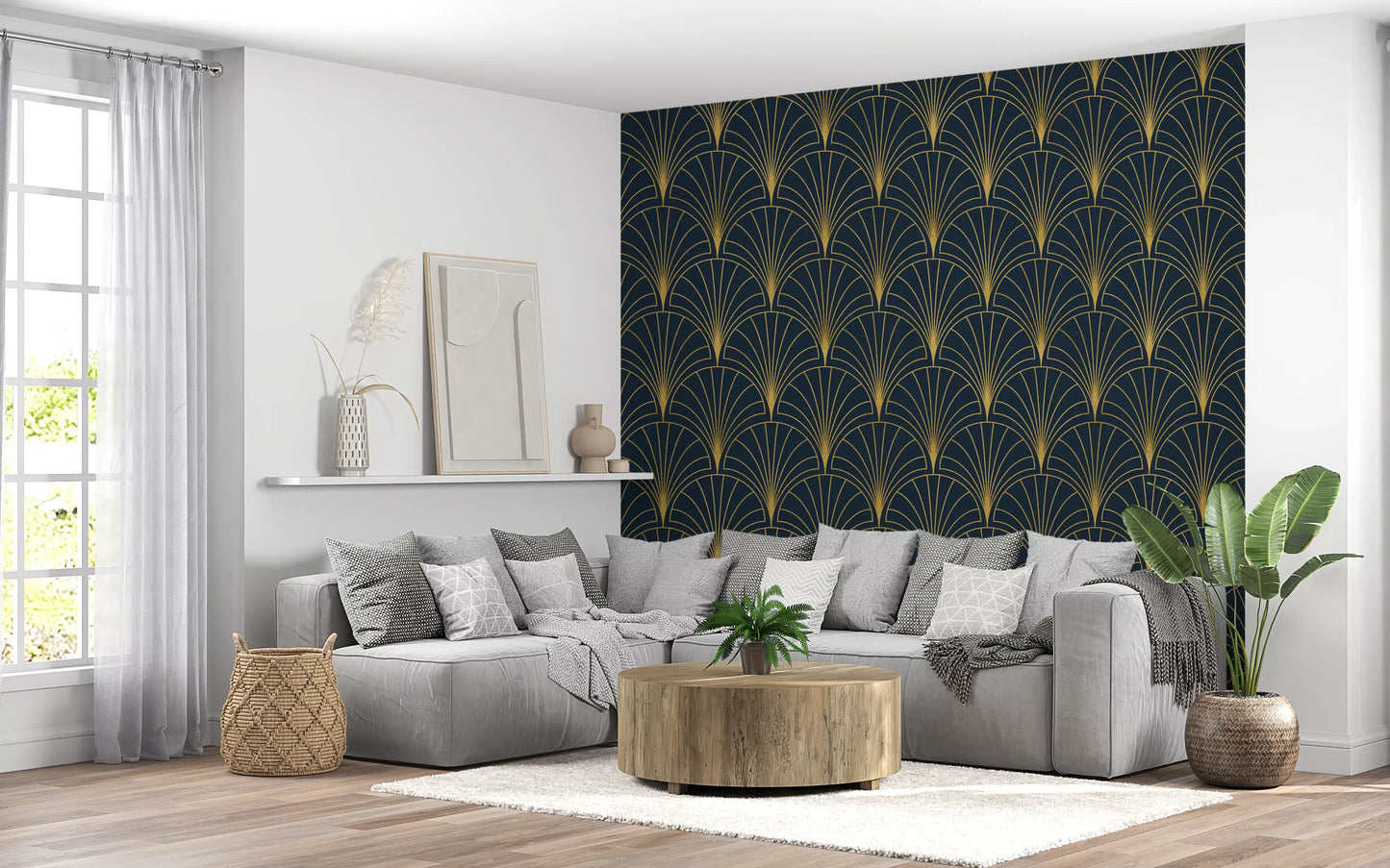 Regal Gatsby midnatsblåt og guld tapet