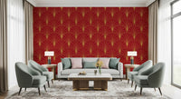 Tapete mit Art-Déco-Fächern in Karmesinrot und Gold