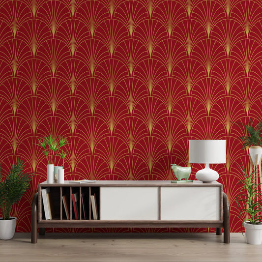 Crimson & Gold Art Deco Fans Tapet