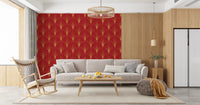 Tapete mit Art-Déco-Fächern in Karmesinrot und Gold
