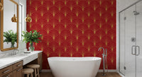 Tapete mit Art-Déco-Fächern in Karmesinrot und Gold