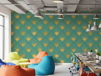 Glamorous Teal and Gold Fan Wall Décor Wallpaper⁠