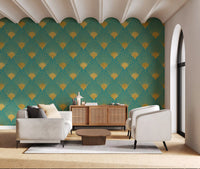 Glamorous Teal and Gold Fan Wall Décor Wallpaper⁠