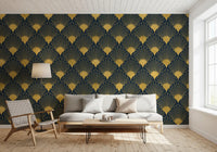 Papel de Parede Opulent Deco Shell Azul Marinho e Dourado