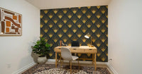 Papel de Parede Opulent Deco Shell Azul Marinho e Dourado