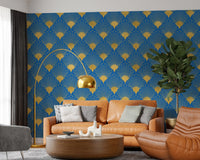 Art Deco gyldne vifter kongeblåt tapet tapet⁠