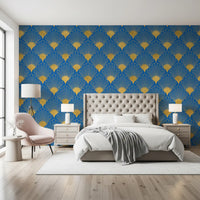 Art Deco gyldne vifter kongeblåt tapet tapet⁠