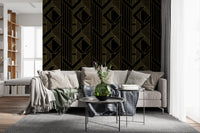 Gilded Gatsby Black and Gold Geometric Wallpaper